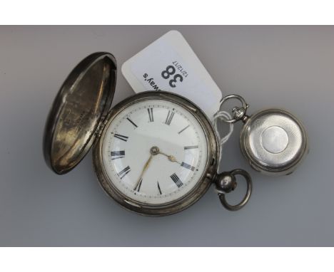A George IV silver hunting cased watch, the white enamel dial with Roman numerals and calibrated chapter ring, engraved back 