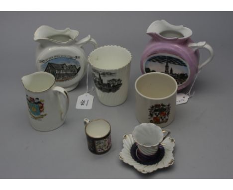 A collection of decorative ceramics, including Goss and other crested ware, Banbury, Lyme Regis and Stratford Upon Avon touri