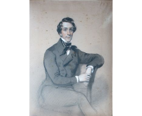 Daniel Macnee (Scottish 1806-1882) Three quarter length portrait of a seated young gentleman pastels, signed lower left and d