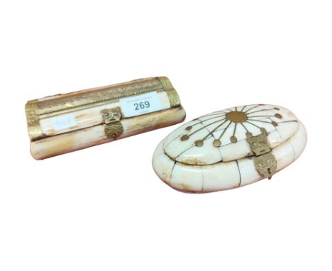 PAIR OF BONE AND BRASS TRINKET BOXES 