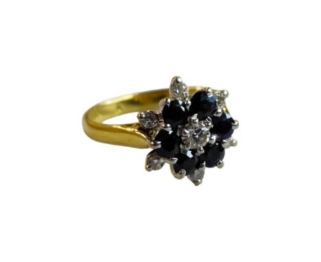 18 CARAT YELLOW GOLD SAPPHIRE AND DIAMOND RING 
