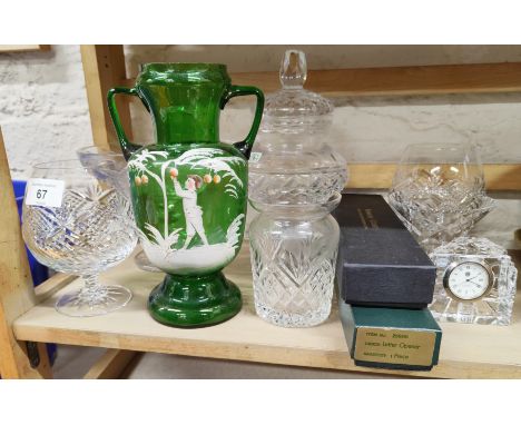 SHELF LOT OF GLASSWARE 