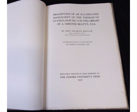 ERIC GEORGE MILLAR: DESCRIPTION OF AN ILLUMINATED MANUSCRIPT OF THE THEBAID OF STATIUS NOW MS 76 IN THE LIBRARY OF A CHESTER 