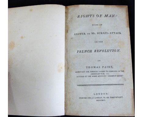 THOMAS PAINE: RIGHTS OF MAN - RIGHTS OF MAN PART THE SECOND, London for Jeremiah Samuel Jordan, 1791, 1792, 1st Jordan editio