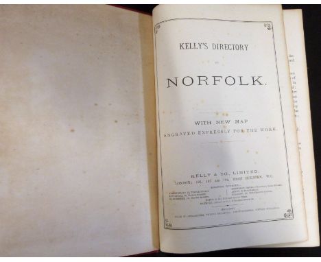 KELLY'S DIRECTORY OF NORFOLK, 1896, with map, original blind stamped cloth gilt worn