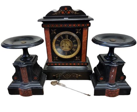 VICTORIAN CLOCK SET WITH KEY &amp; PENDULUM - WORKING 