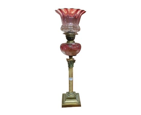 VICTORIAN RUBY OIL LAMP AND RUBY SHADE 