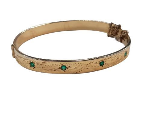 GOLD PLATED &amp; EMERALD BANGLE 