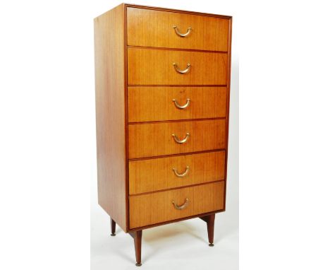 Meredew Furniture - A retro vintage 20th Century 1970's teak wood pedestal upright chest of drawers having six graduating dra