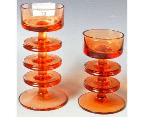 Ronald Stennett Willson - Wedgwood / King's Lynn - Sheringham - A graduating pair of retro 1960's studio art glass candlestic