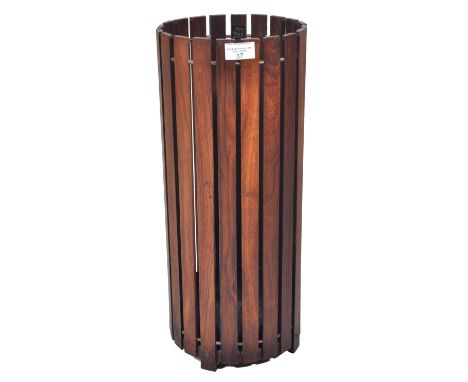 Gladlyn Ware - A retro vintage mid 20th Century teak and brass umbrella or stick stand of cylindrical form having teak panel 