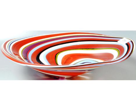 David Tighe - A contemporary studio art glass centrepiece bowl / fruit bowl of shaped from with central expanding multi colou