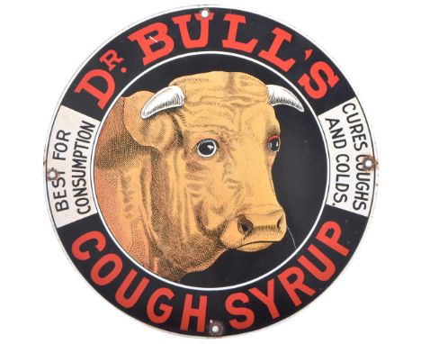 Dr. Bull's Cough Syrup - A retro vintage 20th Century porcelain enamel advertising shop display point of sale sign for Dr. Bu