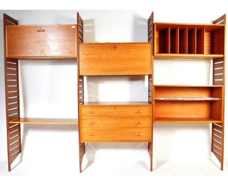 Robert Heal - Staples - Ladderax - An original retro vintage 20th Century 1970's teak wood three bay modular wall unit compri