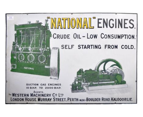 National Engines - An early 20th Century porcelain enamel advertising shop display point of sale sign for "National" Engines.