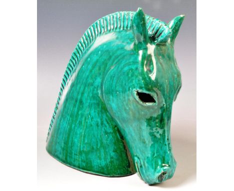 Bitossi - A retro 20th Century Italian glazed studio art pottery sculpture depicting a stylised horse head with a turquoise /