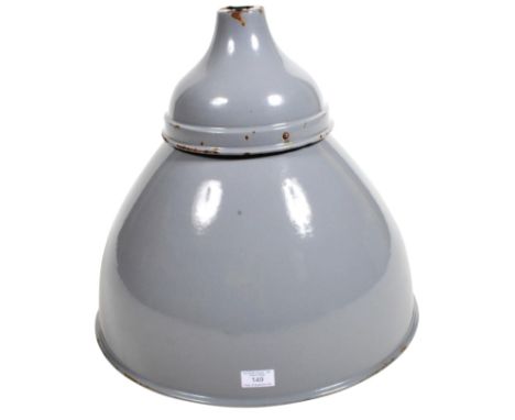 A retro vintage 1960's industrial factory pendant shade having a grey enamel finish with white enamel interior. Two section s