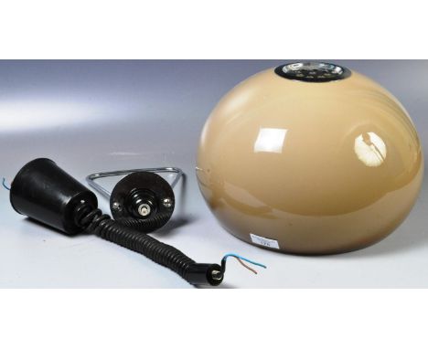 Harvey Guzzini - A retro vintage 1960's Italian rise &amp; fall ceiling light lamp having a brown and white acrylic shade wit