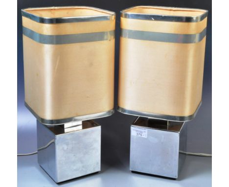 Attributed to George Kovacs - A pair of retro vintage 1970's modernist / minimalist chrome table lamps having mirrored chrome