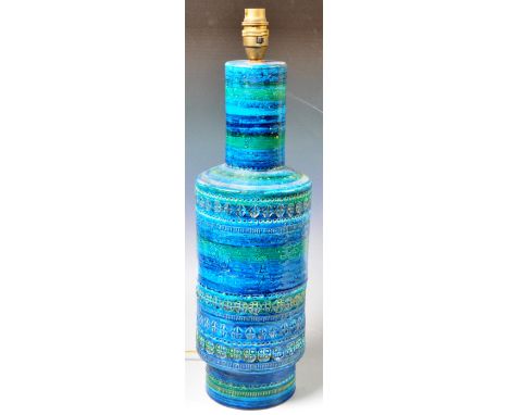 Aldo Londi - Bitossi - Rimini Blu - A large retro 20th Century Italian glazed studio art pottery table lamp light of cylindri