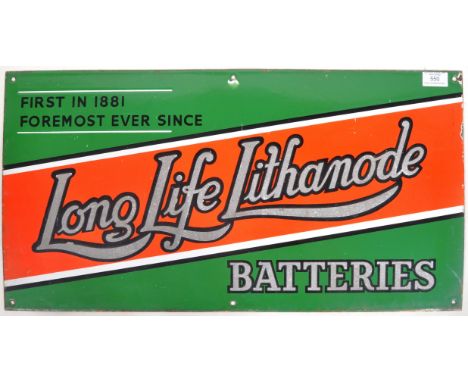 Long Life Lithanode - A vintage point of sale advertising shop display enamel shop for Lithanode Batteries. The sign having g
