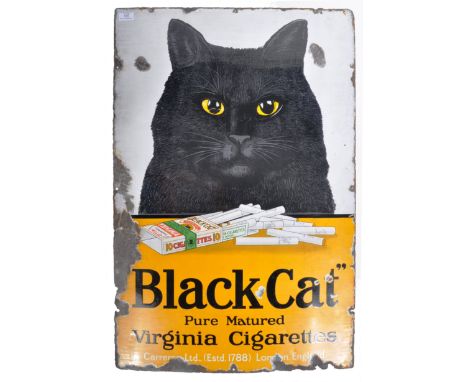 Black Cat Tabaco - A vintage 1930's porcelain enamel advertising shop display point of sale sign for "Black Cat" pure matured