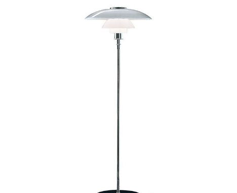 After&nbsp;Poul Henningsen for Louis Poulsen - A PH type grey glass floor standing standard lamp light uplighter having a mul