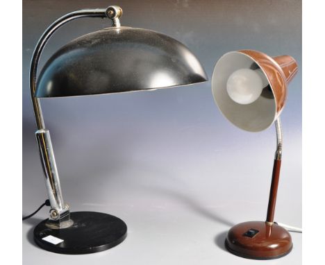 H Busquet - Hala Zeist - Model 144 - A retro vintage mid 20th Century German Bauhaus industrial desk lamp having a black enam