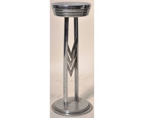 A retro vintage 1940's Art Deco chrome smokers stand / floor standing bar / club ashtray having a circular bowl top raised on