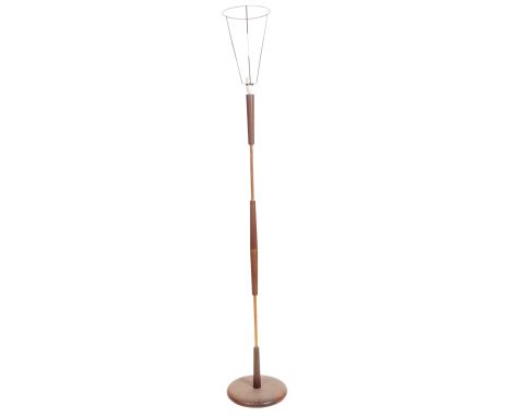 An original retro vintage 1960's teak &amp; copper standard lamp light of upright form. The lamp having multiple copper and t