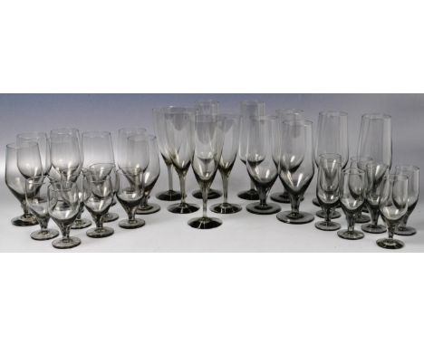 Orrefors - A collection of retro 20th Century Swedish smoked glass drinking glasses to include approx 30 pieces. Varying size