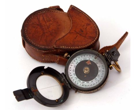 Early 20th century prismatic compass, Negretti &amp; Zambra - London, of typical patinated and lacquered brass construction w