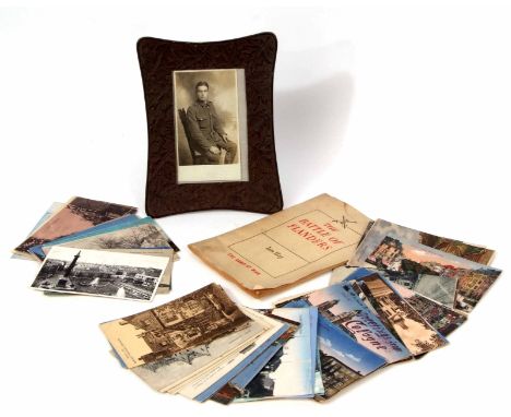 Mixed Lot: framed photograph of a soldier in uniform together with a quantity of picture postcards from 41889 Pte R J Wiseman