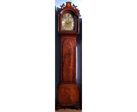 Mahogany cased 8-day longcase clock, Edmund Prideaux - London, the case with an arched hood and caddy pediment over free stan