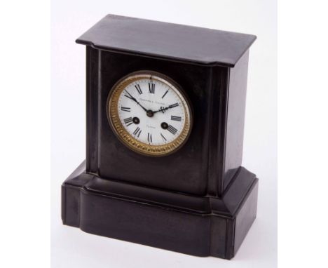 Late 19th century black marble mantel clock, Crotte &amp; Julian - Cannes, the break front plinth shaped case to a cast bezel