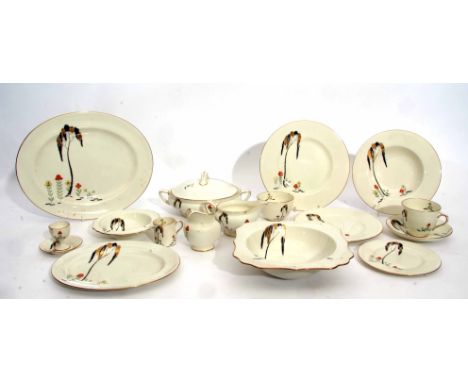 Extensive Royal Doulton dinner/tea and coffee service, circa 1933, decorated with an Art Deco design of trees and flowering p