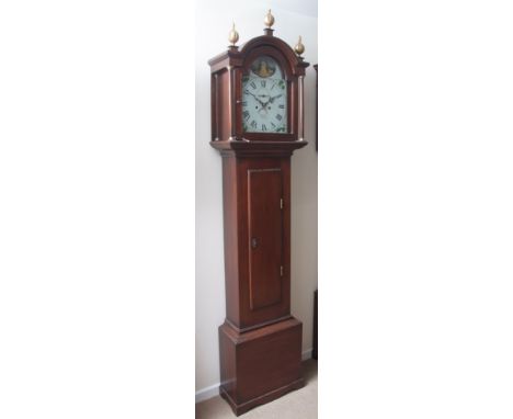 Mid-19th century mahogany cased 8-day longcase clock, J Payne - Maldon, the arched hood with overhanging cornice and three gi