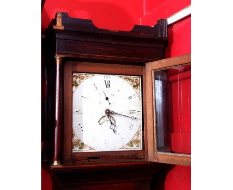 Early 19th century oak cased 30 hour longcase clock, the hood with shaped pediment and plain frieze over brass capped free st