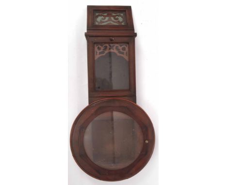 Late 19th century walnut drop dial clock case with moulded surround to a hinged octagonal door over a further hinged and glaz