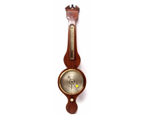 Early 19th century mahogany and boxwood line inlaid wheel barometer, J Sordelli - London, the case with break arch pediment t