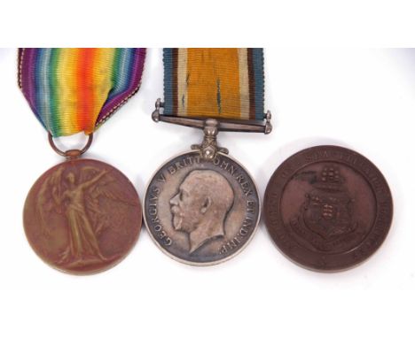 WWI pair comprising British War Medal and Victory Medal to 5-5703 Pte A E Burchett, Norf R together with a Southend on Sea Ed