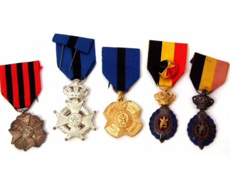 Mixed Lot: five various Belgian orders and decorations including the Order of Leopold II (gilt), Order of Leopold II (silver)