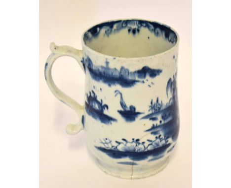 Lowestoft porcelain large mug, circa 1765, with a pagoda and Chinese island decoration, the interior with a scroll decoration