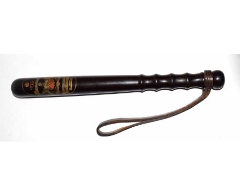 First War period Manchester Special Constabulary ceremonial truncheon of typical tapering form with applied transfer with GR 