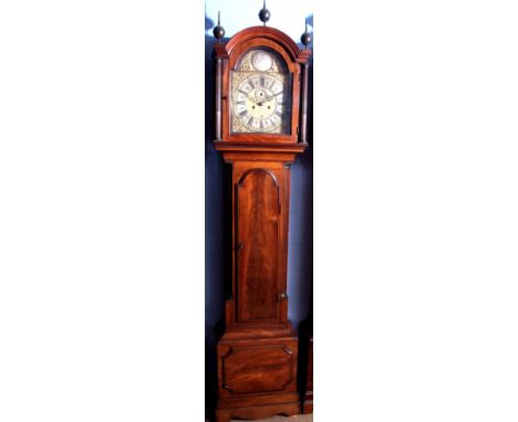 Late 18th century mahogany cased 8-day longcase clock, John Overall - Wellingborough, the arched hood set with three globe an