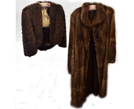Vintage full length mink coat, (no maker's name), length approx 105cm, together with a vintage mink bolero, Brahams, Norwich 