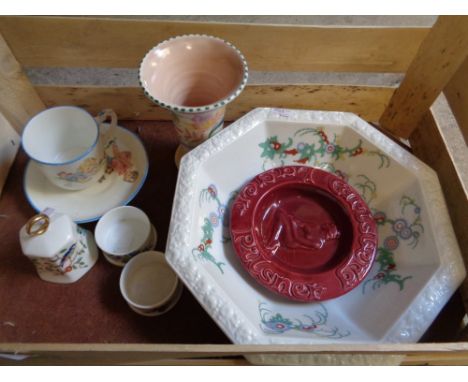 Rosenthal floral decorated fruit bowl, Poole vase and assorted pottery