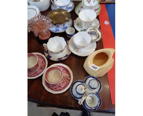 Art Deco Wade pastel jug, Pr. Of Copeland Spode Cyril pattern Blue and White teacup sets and assorted china