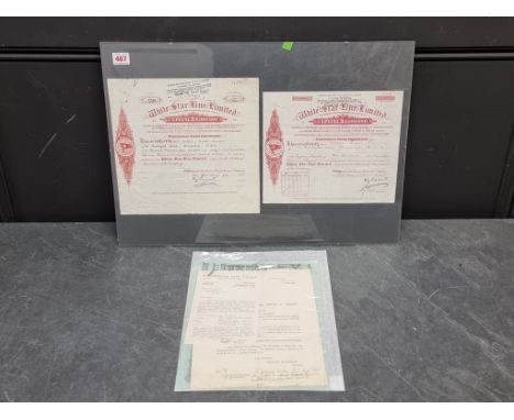 WHITE STAR LINE:&nbsp;pair of printed share certificates, 1927-8: plus Royal Mail Steam Packet Company share certificate 1922