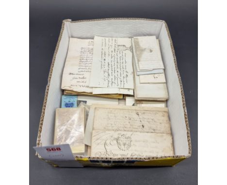 MISCELLANEOUS EPHEMERA:&nbsp;small quantity in tray, to include a few 18th-early 19thc manuscript documents: small group of C
